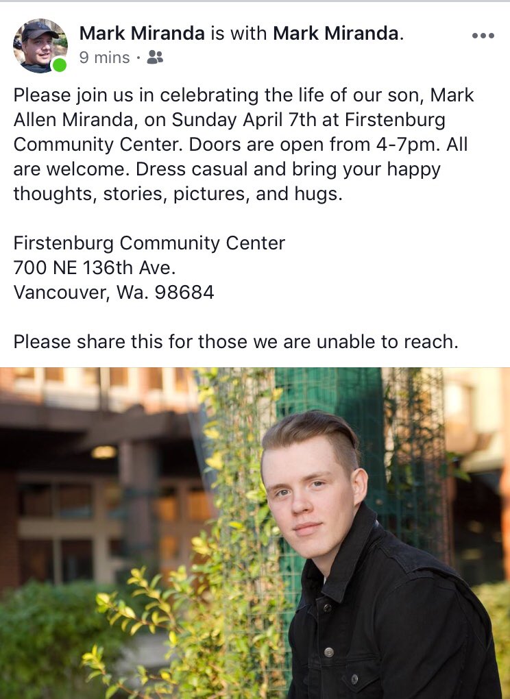 Please keep the Miranda family in your prayers and for anyone who knew or played with Mark please join them at the celebration of his life on Sunday - details in photo <a href="/skyviewboyslax/">Skyview Lacrosse</a> @LacrosseCR <a href="/mvmlacrosse1/">MVHS Boys Lacrosse</a> <a href="/MadLaxOR/">MadLax Oregon</a> RIP Mark 💔