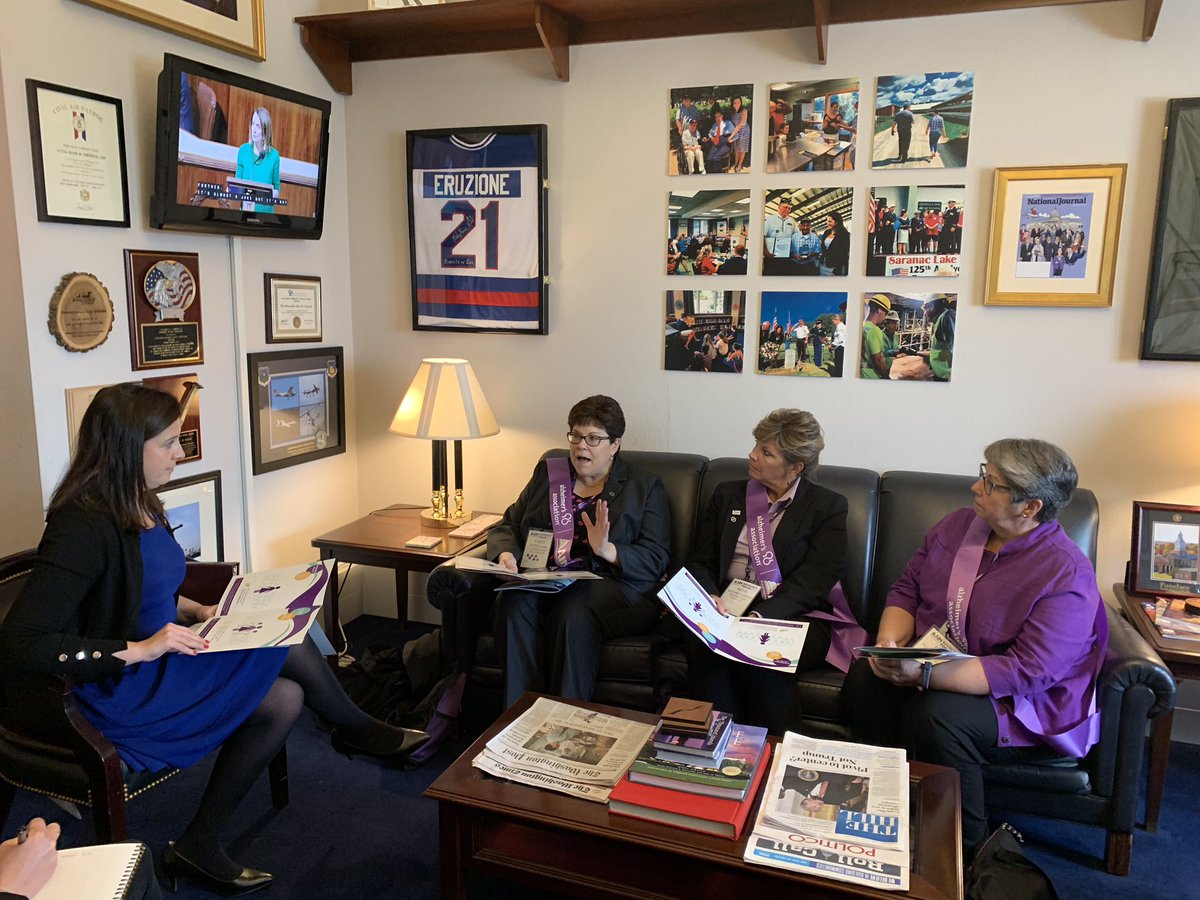RepStefanik's tweet photo. Great meeting with members of the Northeastern NY Chapter of the Alzheimer’s Association today. These ladies are based in Glens Falls and are working each day to raise awareness + expand care for Alzheimer’s patients &amp; their families. I will always advocate for them in Congress. https://t.co/TyVr9jofln
