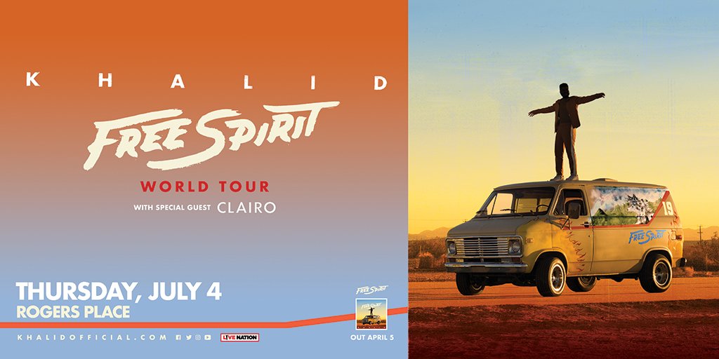 RogersPlace's tweet photo. #Khalid is headlining his first tour &amp; will be at #RogersPlace on July 4! ❤️

Want to win a pair of tickets before they go on sale? LIKE &amp; RT this post + tag who you would bring! 

Winner will be selected this Friday at 10 AM. 🎉🙂 https://t.co/kYpe013Er7