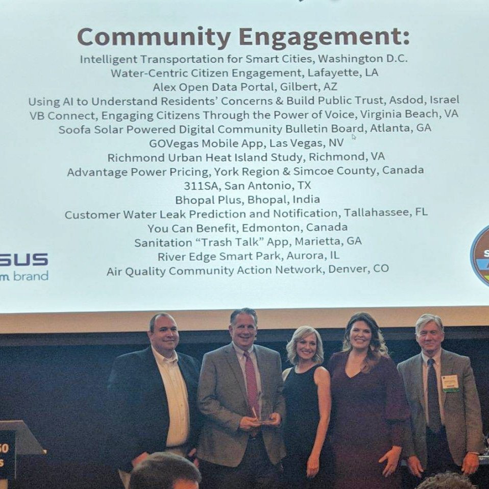 Team_Robideaux's tweet photo. Lafayette won two Smart 50 Awards, presented by Smart Cities Connect and US Ignite, competing against 50 cities from around the world. Our projects won in the Urban Infrastructure and Community Engagement categories.  Proud of everyone who worked so hard! https://t.co/6u8p6kbPLL