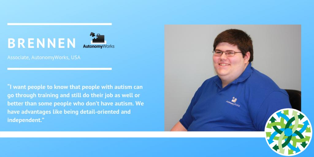On #WorldAutismAwarenessDay, we are pleased to share Brennen's story of finding a job aligned with his skills, at GISC member @AutonomyWorks. Read Brennen's story here gisc.bsr.org/files/bsr-gisc…  @BSRnews #impactsourcing #WAAD