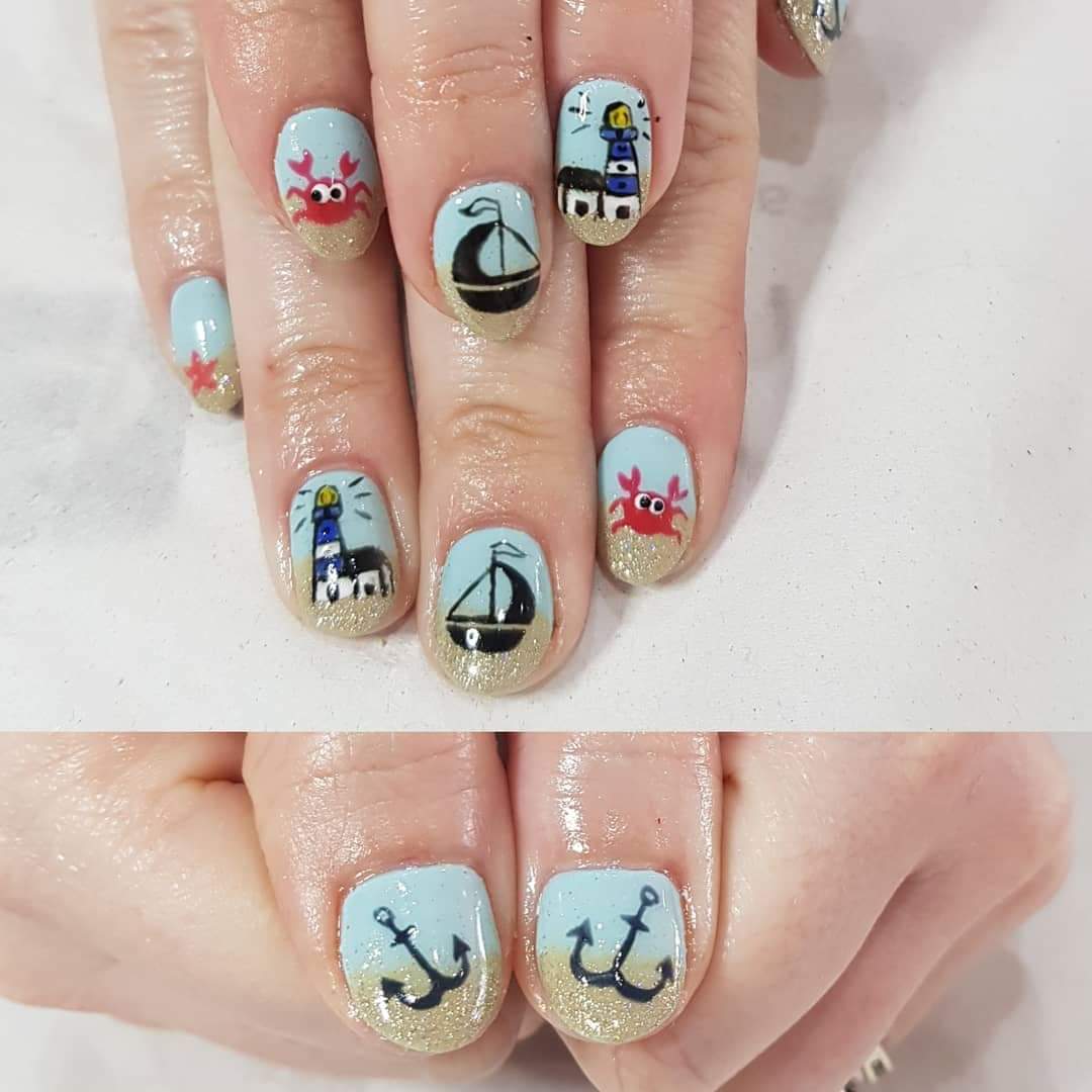 #cndshellac #holidaynails for my lady with all #handpaintednailart  in a #beach theme for her lovely sunny holiday

#lighthouse #anchors #starfish #crabs #sailboats

By #MrsB at #BeautyandTheBeard #vintage #beauty #salon #garforth #leeds