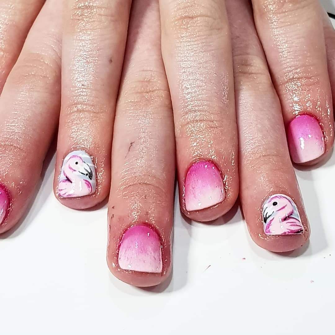 #cndshellac with #handpaintednailart in a #flamingo #sunset design for my ladies holiday

By #MrsB at #BeautyandTheBeard #vintage #beauty #salon #garforth #leeds