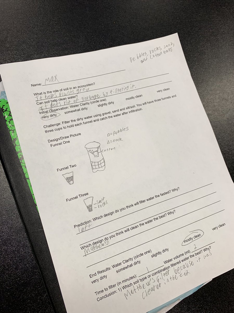 TeamStafford3's tweet photo. What do abiotic factors do in our ecosystem??? A quick water filter design and activity to answer. #sciencerockscms https://t.co/2egVyfBijW