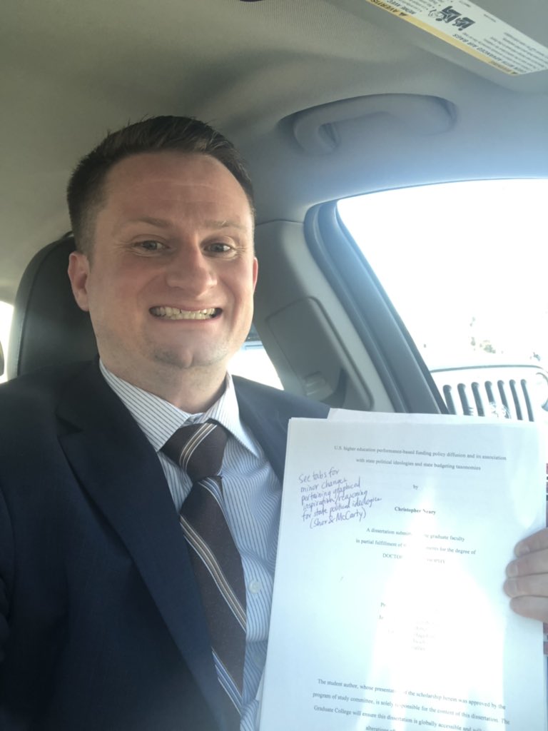 chrisaneary's tweet photo. The doctor is in! Dissertation officially defended and passed. #PhD #higheredPBF #HigherEd #hasnotsunkinyet https://t.co/gr95J8eK6K