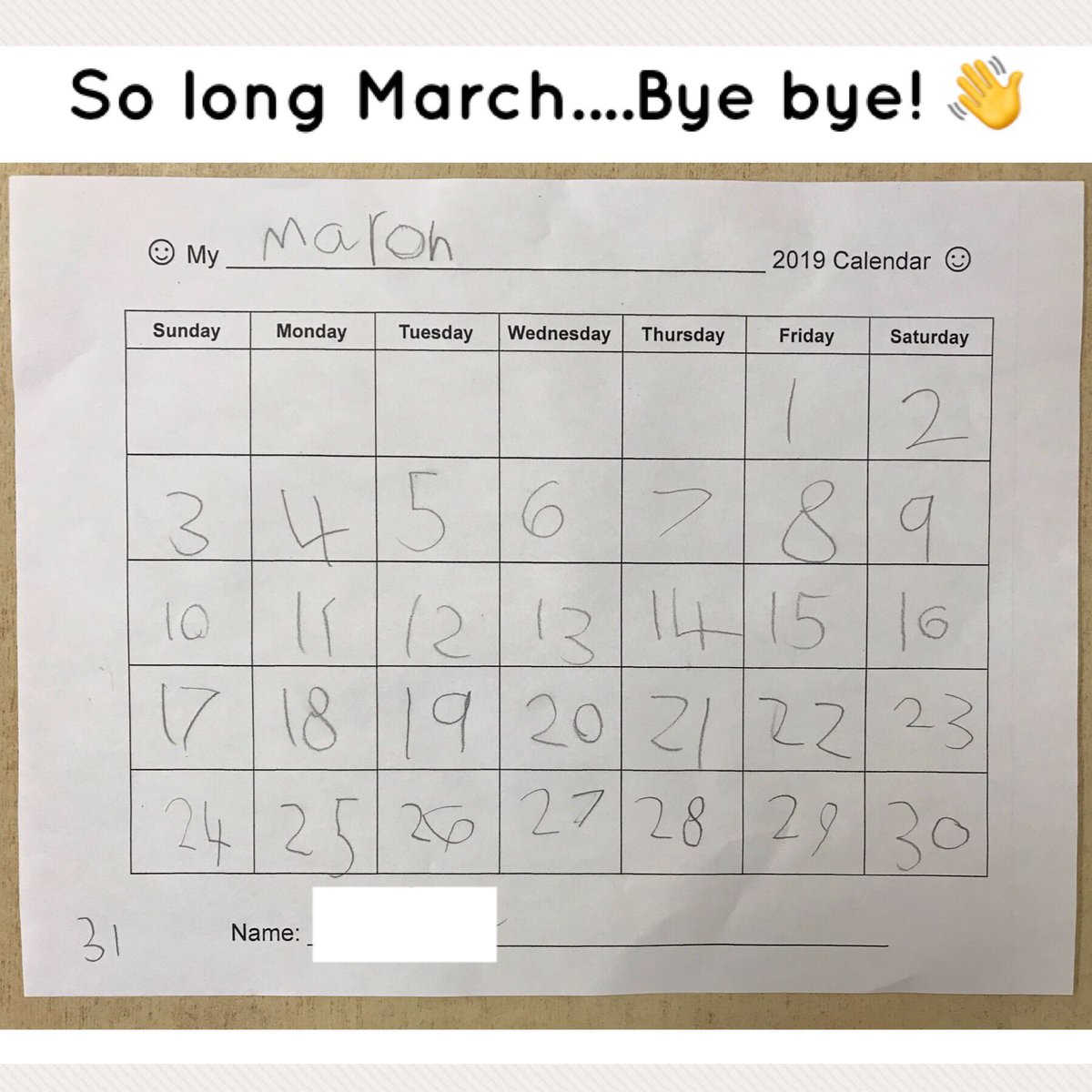 fdkparkview130's tweet image. We made our own March calendars! Looking forward to starting our April calendars this week. #FDK #numberwriting #makeacalendar #byebyemarch