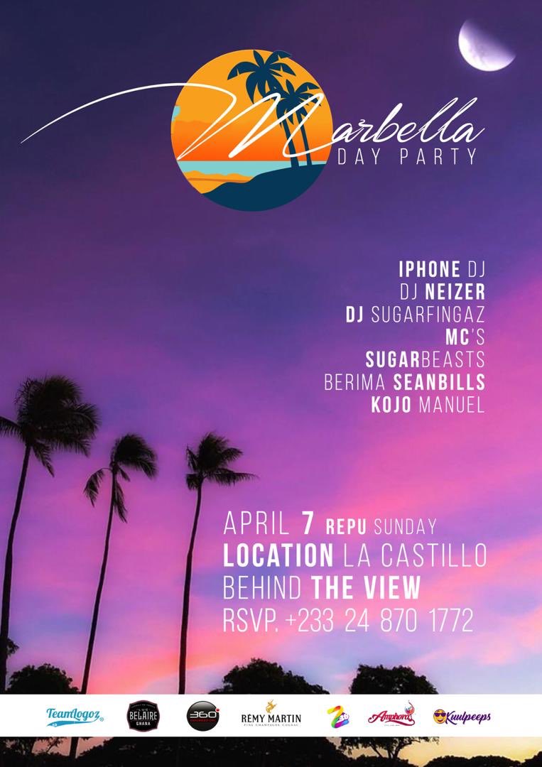 Join Us for the Marbella Day Party On Sunday April 7 
Time - 11am - till late 
Hosted By 
International MC Sugar Beast 
Music by : @theiphonedj @djneizer Nd Dj sugar fingers 
Hype Energy: 
@berimaseanbills1 and @kojomanuel
#Marbella19 #marbella19 #marbelladayparty