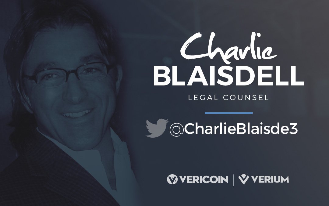 VeriumReserve's tweet photo. The @VeriCoin ($VRC) and @VeriumReserve ($VRM) project is very pleased to announce today that Charlie Blaisdell, Esq. (@CharlieBlaisde3 ) has joined the project as Legal Counsel. https://t.co/9TcR4Oq84h