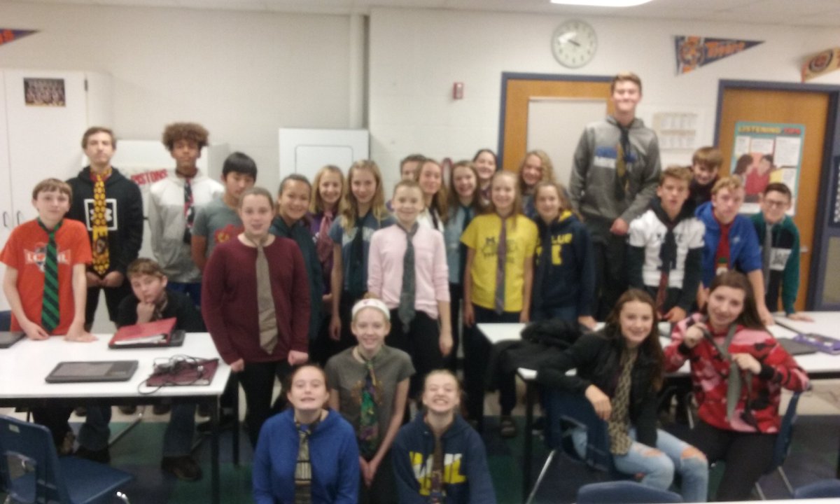 MCHealth8's tweet photo. Mr. Anderson welcomed students back to Life Skills class with learning how to tie a tie. https://t.co/rT9YJdaxpX