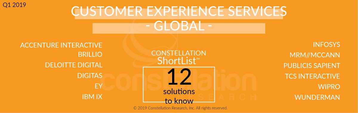 constellationr's tweet photo. Check out the Constellation ShortList™ Global Customer Experience Services https://t.co/PpdMUlqFie @rwang0 cc: @Accenture @BrillioGlobal @DeloitteDigital @Digitas @EYnews @IBM @Infosys @MRM_McCann @PublicisSapient @TCS @Wipro @WunThompson https://t.co/FedXCU8evM