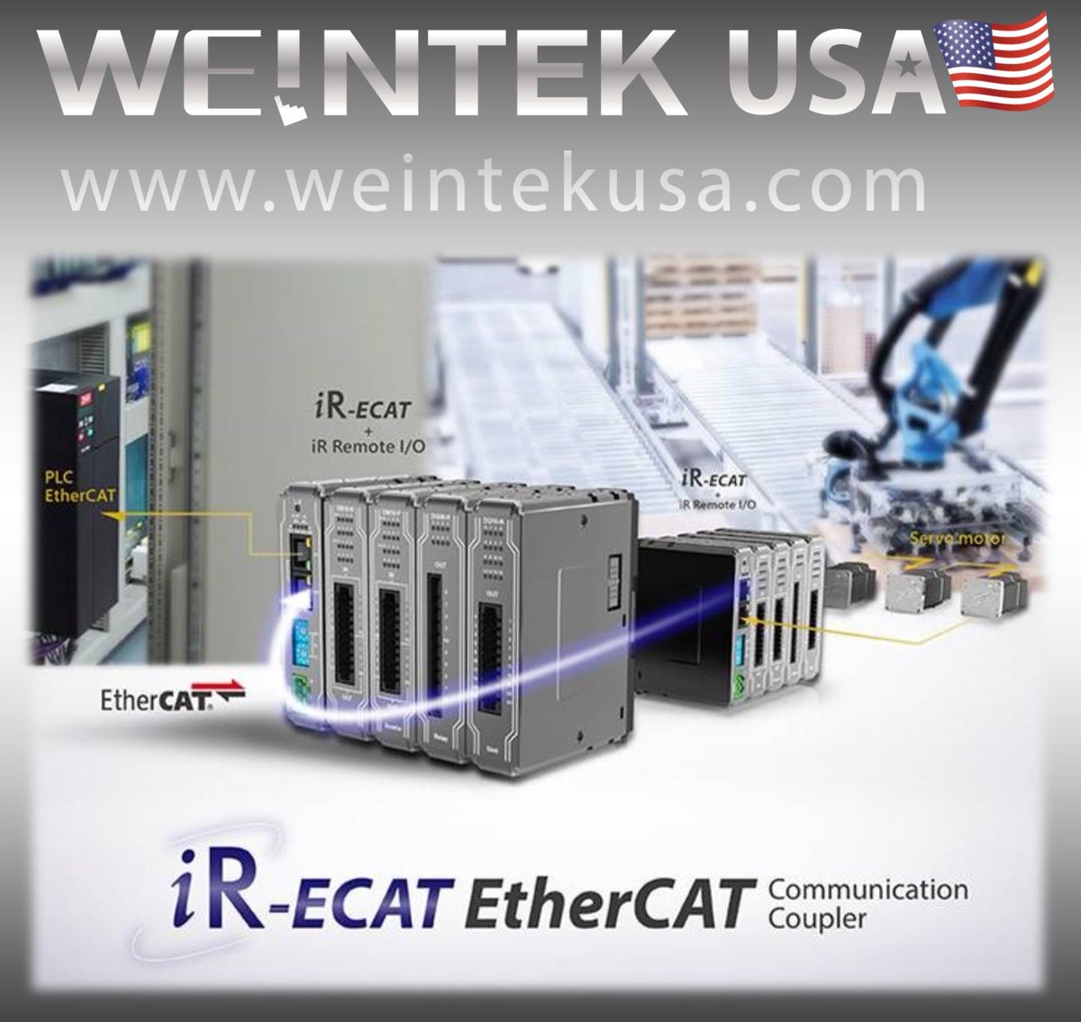 WeintekUSA's tweet image. #Weintek is now releasing our new iR Series #EtherCAT communication coupler, iR-ECAT, to facilitate integration of our iR Series #IOmodules into EtherCAT applications; #ETG5001 complaint. Each #iRECAT is equipped with #DualEthernet ports, eliminates the need for switches &amp;amp; hubs.