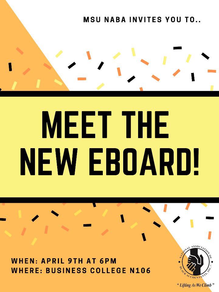 NABA_MSU's tweet photo. Our next GMM will be “Meet the New Eboard!” Come out! This time, we will be in the Business College Complex N106! https://t.co/aeVIvqDFFz