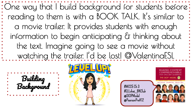 What watching a movie trailer and building background have in common...  #Ellchat_BkClub @PearsonPreK12 <a href="/SIOPModel/">The SIOP® Model</a> #meta