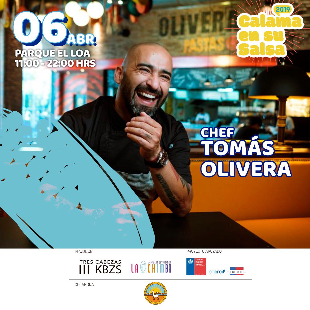 antofaensusalsa's tweet photo. Bienvenido TOMÁS !! El simpático Chef @tolchef estará con nosotros en el escenario de #calamaensusalsa compartiendo todas sus recetas y sus tips de cocina para todos quienes nos acompañen este Sábado 06 desde las 11:00 am en el #parqueelloa de #calama ! Los esperamos #antofagasta https://t.co/3j9WiMyqDZ