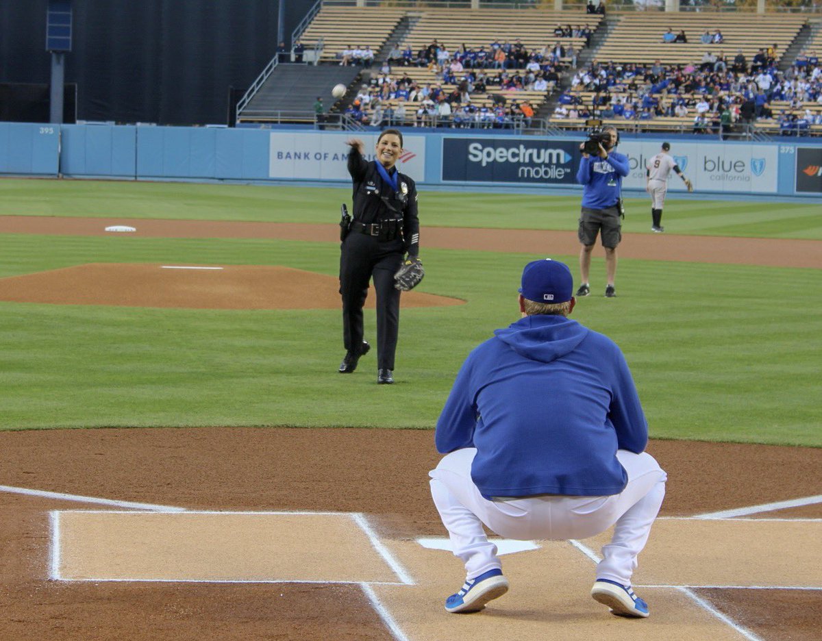 LAPDChiefMoore's tweet photo. Thank you to the @Dodgers Organization for taking time to recognize the heart, dedication, &amp; pride the men and women of the LAPD—&amp; law enforcement as a profession—exhibit while wearing a badge. Now to the task at hand...the boys in blue getting LA a win one grand-slam at a time. https://t.co/eOqkZ5aYLL