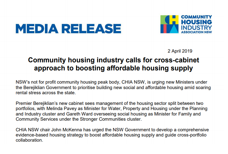 CHIA_NSW's tweet photo. Welcome to new ministers @melindapaveyMP and @garethjward - we are keen to work together on a housing strategy to guide cross-portfolio collaboration to deliver the #AffordableHousing NSW needs
https://t.co/jtexXgHLgu #nswvotes2019 https://t.co/PwYiaEy2Tl