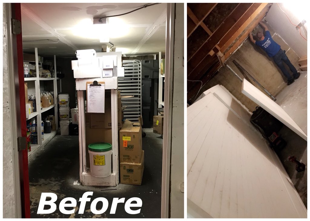 From a storage room to an insulated walk in cooler in days! We have handed back the space to <a href="/cilantro_chive/">cilantro and chive</a> for them to finish up! Thanks to <a href="/HodgsonEnt/">Lee Hodgson</a> for the 💡, <a href="/SolidICF/">Solid ICF Supply</a> for the terrafoam &amp; <a href="/Wolf_Creek_/">WC Building Supplies</a> for the delpro panel #BullsEyeContracting #renovations #lacombe #ponoka