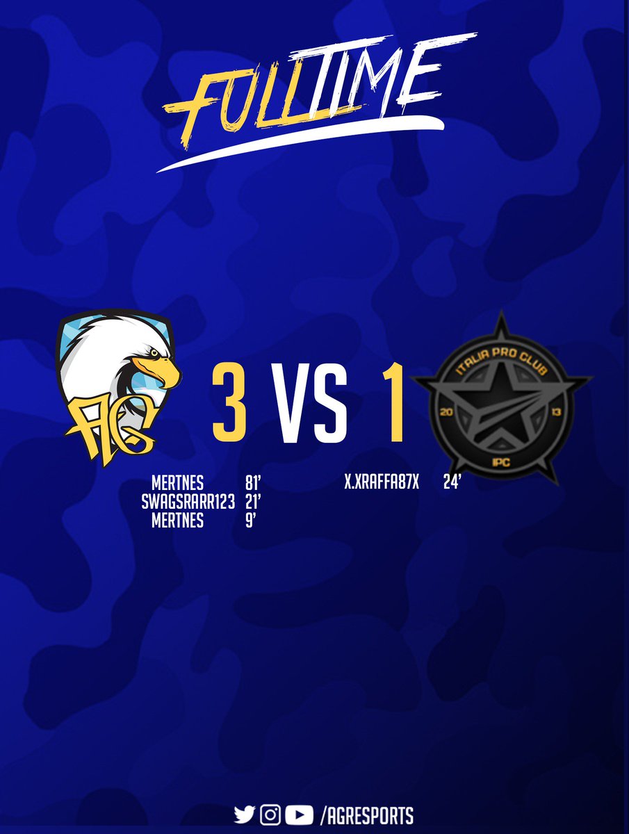 نهاية المباراة
<a href="/IPCsquad/">ITALIA PRO CLUB</a> 1×3 #EaglesAG🦅

نسورنا الى دور الـ 16 🇸🇦 🦅 
<a href="/OfficialVPG/">Virtual Pro Gaming</a> <a href="/VPGSA/">Saudi Virtual Pro CLUBS</a>
#برو_كلوب #ProClubs