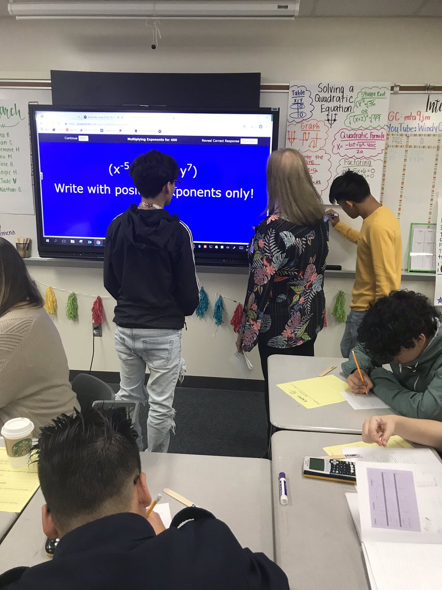 par10818's tweet photo. Jersey Village Algebra students collaborating and leaning from each other using the interactive Promethean panel and playing Jeopardy @cfisdmath  @JerseyVillageHS @jvhsfalcons @dsdPD https://t.co/AEgsDRK67g