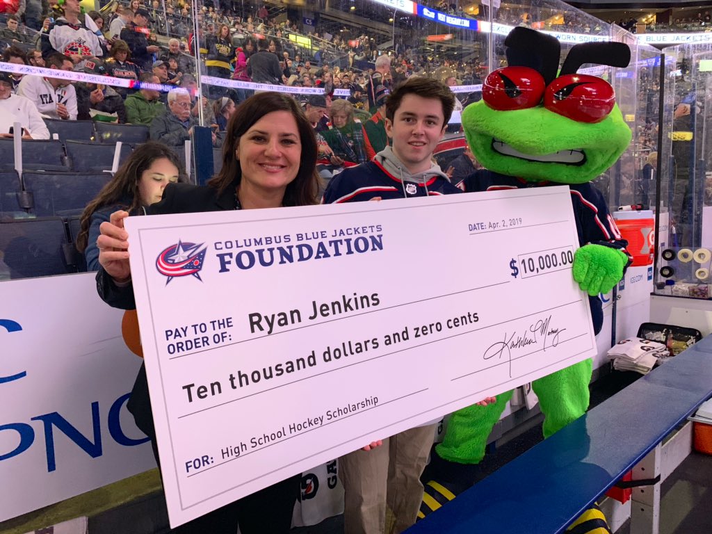 CBJGivesBack's tweet photo. Congrats to this year’s High School Hockey Scholarship recipient, Ryan Jenkins, for his leadership on &amp; off the ice! He served as alternate captain for @DJHSHockey, volunteered for @OhioSledHockey &amp; earned an Eagle Scout rank! We’re excited to see what he does next! #CBJGivesBack https://t.co/Xul7P5Dgre
