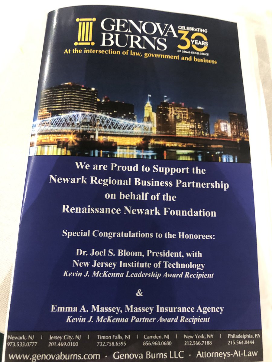 <a href="/GenovaBurns/">Genova Burns LLC</a> is proud to support <a href="/NewarkRBP/">NRBP</a> at its Annual Reception and Dinner #newark congratulations to tonight’s #honorees