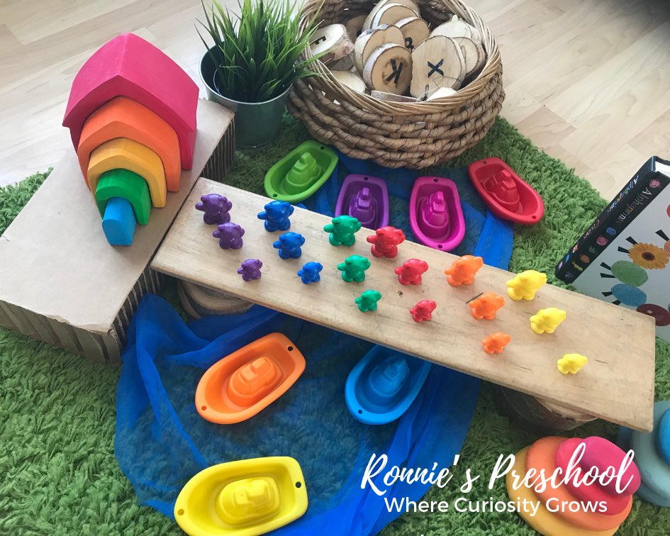 ronniesprek's tweet photo. A colourful invitation to play! Found these wonderful boats over the weekend and our grimms wooden toys are perfect as an addition #grimmswoodentoys #invitationtoplay #play #colours #reggioathome https://t.co/Vms4697vB7