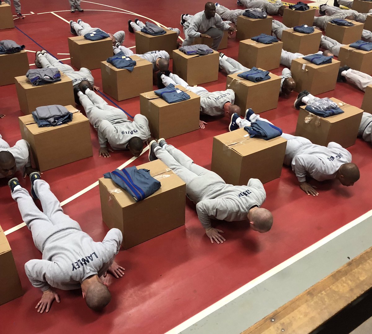 Class 63 received their brand new uniforms all boxed up. They had to do a few push ups before they could open their box 😂😂 but it was all for good morale and a great job they have been doing. Keep it up #63.#PursueTheCall #becomeatrooper