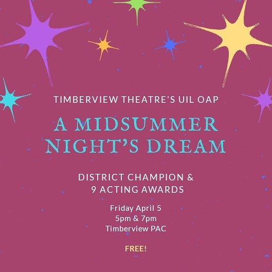What's better than FREE entertainment?? FREE AWARD WINNING THEATRE!! Tell all of your friends to come support #timberviewtheatre