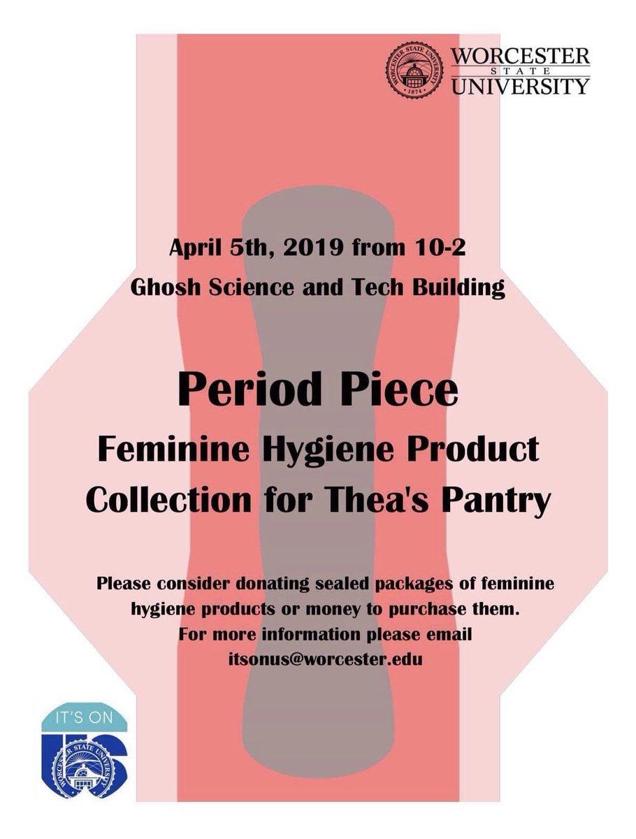 We will be holding a feminine hygiene product donation drive for Thea’s Pantry this Friday (4/5/19) in the Science and Tech Building from 10am-2pm. Please consider donating!