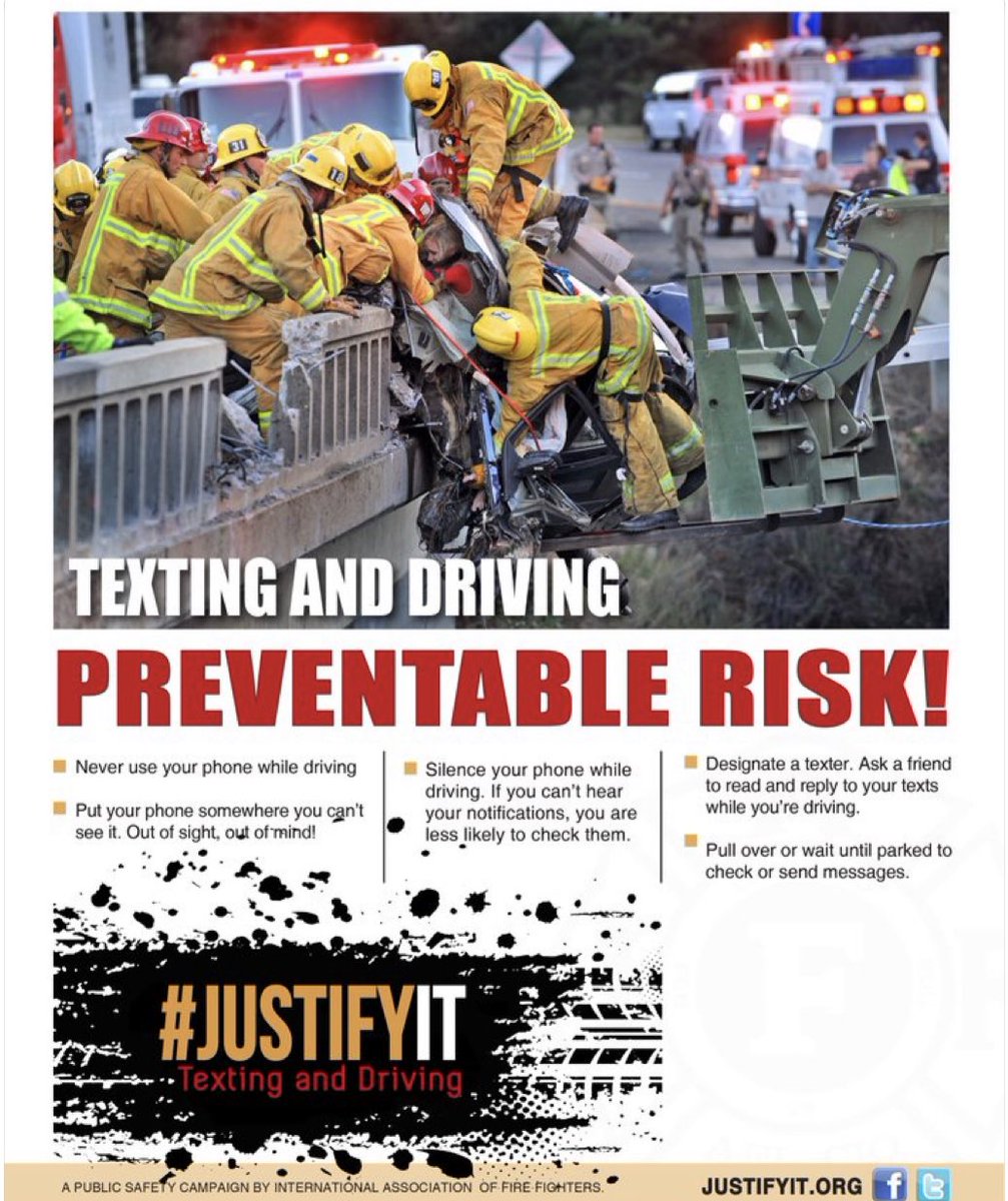 lbfirefighters's tweet photo. 🚧Distracted Driving Awareness Month🚧 #Texting while driving is SIX times more dangerous than driving while intoxicated. Your #longbeachfirefighters want to encourage you NOT to use your phone while driving! #JustifyIt #distracteddrivingmonth
#longbeach #DontTEXTandDRIVE #iaff https://t.co/RytaffztsZ