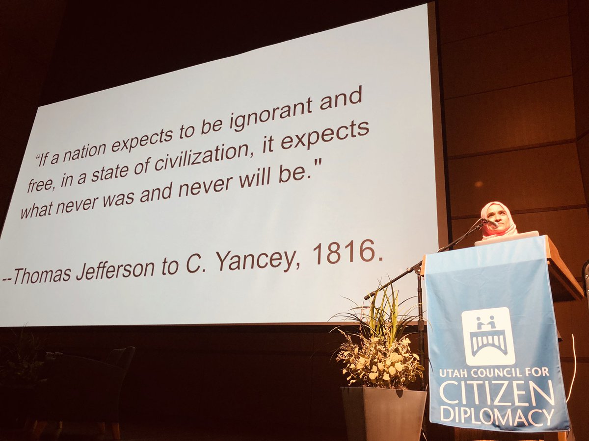 UtahDiplomacy's tweet image. Dalia Mogahed speaking about Muslims contribution to the United States.  @TheISPU #MapProject @WACAmerica #OneHandshake #UtahDiplomacy #CitizenDiplomacy