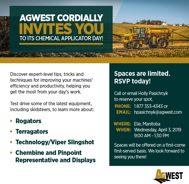 FreeformP's tweet photo. Looking Forward to @agwestltd #chemical application day tomorrow April 3rd, 2019 - We'll be there with our #chembine to answer any questions.  #spray19 #westcdnag #mbag @AGCOcorp #terragator #Rogator https://t.co/KSBelgNRFl