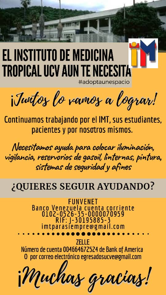 UCV_Noticias's tweet photo. #UCeVistas el Instituto Medicina Tropical “Dr. Félix Pifano” de la #UCV @imt_ucv solícita de tu colaboración para la recuperación y mantenimiento de sus espacios, ¡Contamos Contigo! #IMTUCV #UCV_Noticias #Venezuela #VE #Medicina #Salud #Malaria https://t.co/NK9MpoPpiy