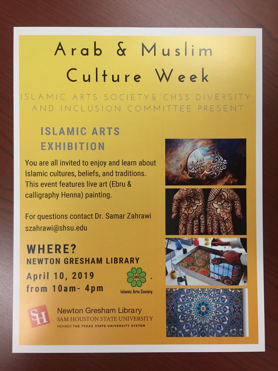 NBAF_SHSU's tweet photo. The @SHSU_Library is hosting a celebration of Islamic cultures on April 10th from 10am-4pm. One of our visiting writers @kmahaj and his book THE ASSOCIATION OF SMALL BOMBS might be of interest to those attending. #books #SHSU https://t.co/GyxtP2g11E