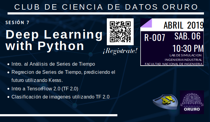 ccdbolivia's tweet image. This Saturday in #Oruro we continue with our training with our intro to Deep Learning, come and get in touch with this educative session about Time Series with #Keras and #TensorFlow2 for Image Classification 😊😊