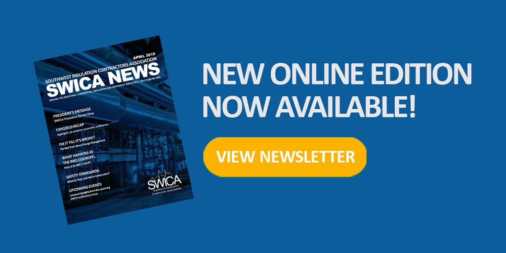 SWICAONLINE's tweet photo. The SWICA April Newsletter is now available and in a new online format. 
https://t.co/fuKSMYTdM4
 
Also, everything is linked. Want to know more about a new member or advertiser? Just click!
 
#insulation #SWICA #SWICAONLINE #insulationcontractors #insulator #industry #southwest https://t.co/ksAmiMT8zL