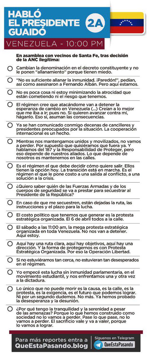 osmarsa's tweet photo. #SeguimosDeFrente #VenezuelaTieneInmunidad

#QueEstaPasando Reporte especial: #2Abr. 10:00 p.m.

HABLÓ EL PRESIDENTE (E) JUAN GUAIDÓ https://t.co/cmGCDc6O76