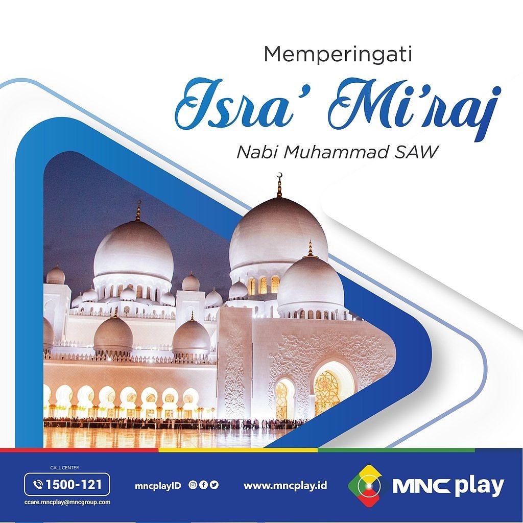 MNCPlayMDN's tweet photo. Segenap keluarga besar MNC Play mengucapkan selamat memperingati Isra Mi’raj Nabi Muhammad SAW! Semoga keimanan kita semakin bertambah dan bisa menjadi manusia yang lebih baik dari sebelumnya. https://t.co/LsxMTH1ZBh