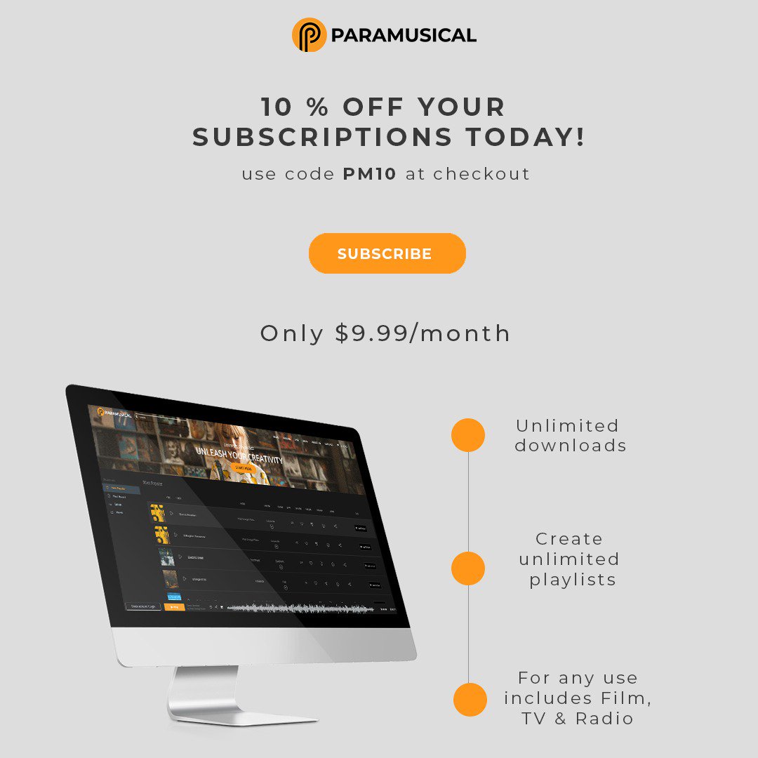 paramusical_com's tweet image. New week = New music :)
Unlimited music for just $9.99 a month ! 
New users -  get 10% off our monthly &amp;amp; Yearly subscriptions!
Enter code PM10 at checkout.  
SIGN UP now - paramusical.com