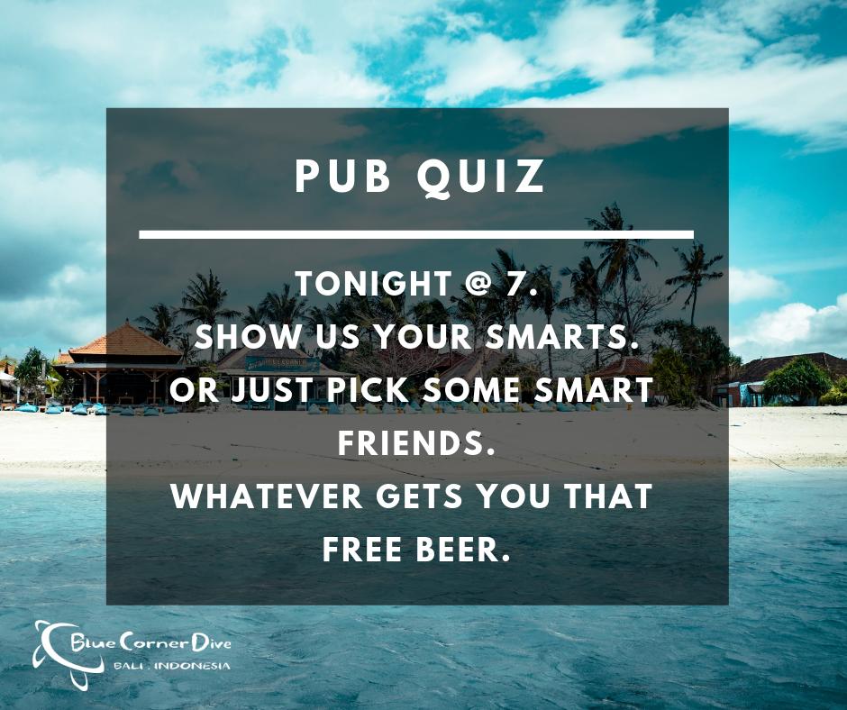 BCDLembongan's tweet image. What does a Pub Quiz night involve?

Inappropriate team names. Beer. Stunning sunset. Deliciously over-sized daiquiris. Beach. Free beer (only if you win!) Hilarious humans and good times.

So, see you tonight?

#nusalembongan #nusaislands #bluecornerdive #thelembongantraveller