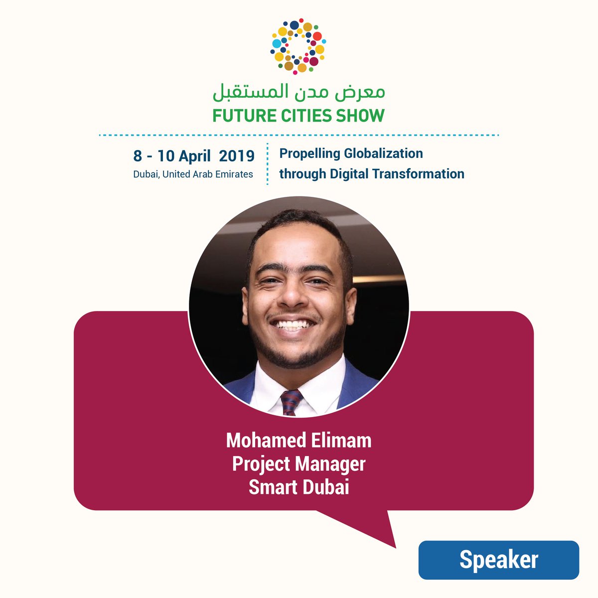 FCS_Show's tweet photo. #FCS2019 is glad to welcome @MohamedElimam90, Project Manager at @SmartDubai. An expert on developing efficient, #SustainableCity programs that utilize the 4th industrial revolution technologies into achieving #SustainableDevelopment.
Meet him exclusively at the #FutureCitiesShow https://t.co/yFwALdqUCF