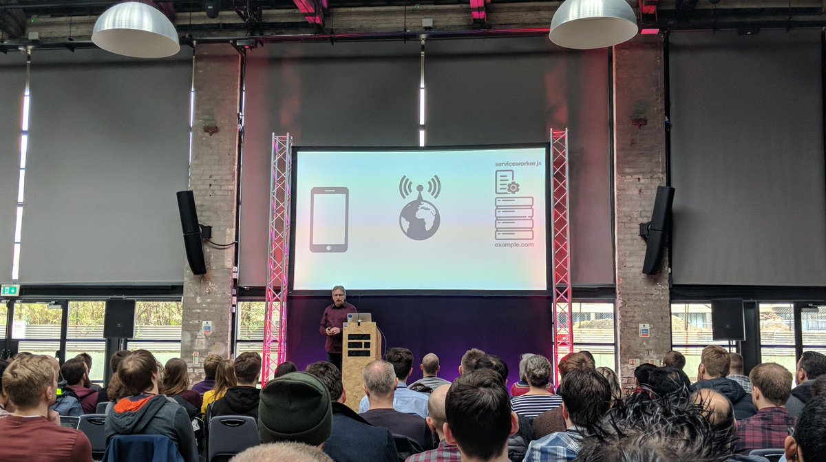 chicgeek's tweet image. A service worker: a man-in-the-middle attack on your own website… but in a good way.

- @adactio at #frontendne