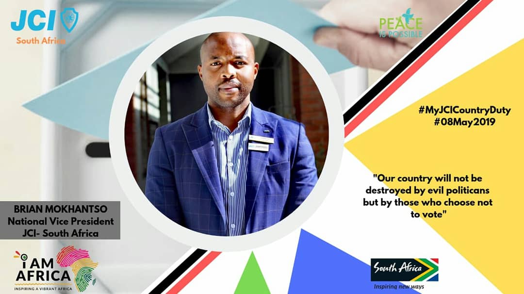 JCISouthAfrica's tweet photo. Our National Vice President's are sharing why South Africans should vote on the 8th of May!
#MyJCICountryDuty
#IAmAfrica @jcinews #act4peace
@jcimangaung @TshwaneJci
#JCISA #JCI #JCISOUTHAFRICA
#InspiringImpact
#PeaceIsPossible
#PLAYYOURPART
#HorizonsExpanded https://t.co/dMYaqHyDVw