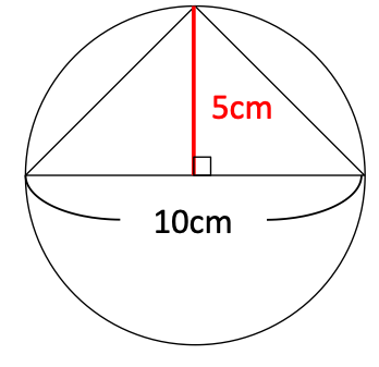 前田 健太 算数好きの先生 算数ネタ の解説 底辺 が１０ｃｍの直角三角形を直径１０ｃｍの円とともに考える すると直角三角形になるとき頂点は円周上にあることがわかる その中でも高さ が最大になるのは下のように直角二等辺三角形になる５ｃｍである