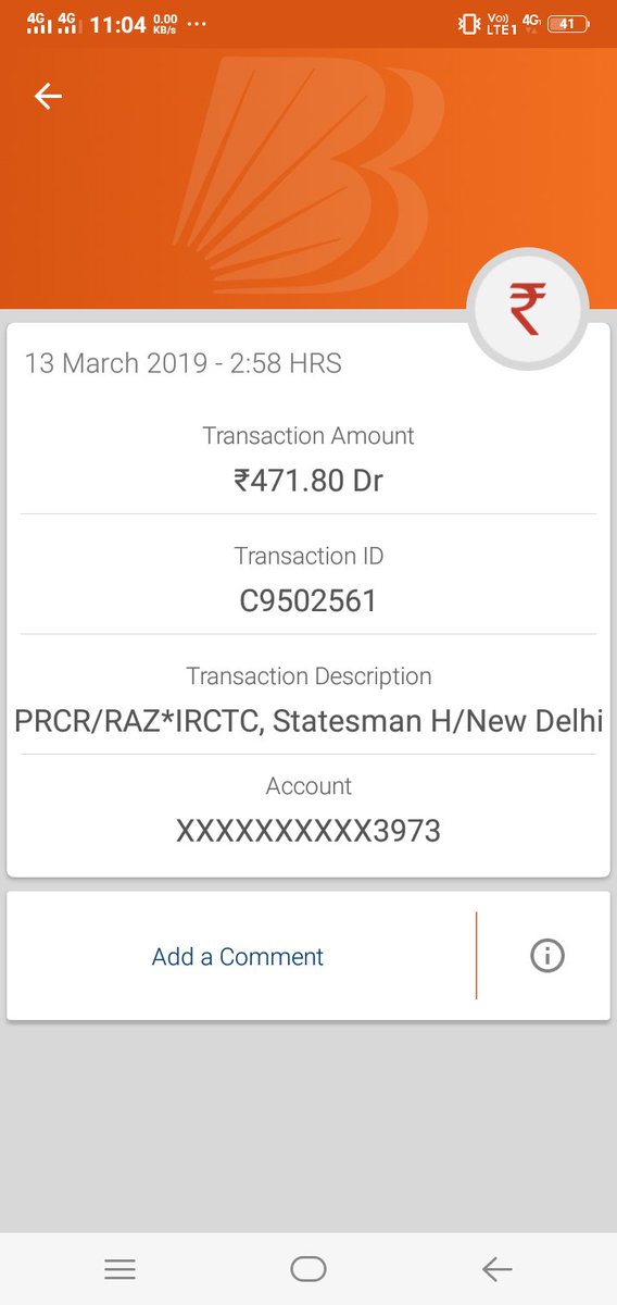 ankitumare's tweet photo. @RailMinIndia 
Rs. 471.80 has been deducted from my account for failed transaction. It's been more than 15 days but no money is refunded to my account.
Transaction id- 100001727374040 https://t.co/A9H8rFkgSY