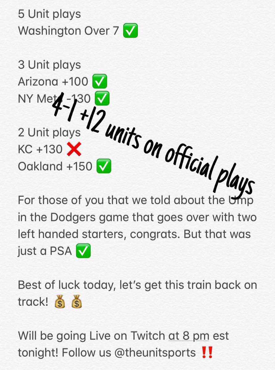 Did we charge our followers for this card tonight? No. Why? What is the fun in making money, if you don’t share with everyone?! 💰💰 

Just DM us daily and we will give you our picks. We will be discussing our picks on Twitch nightly.. @theunitsports

RT if you made some money‼️