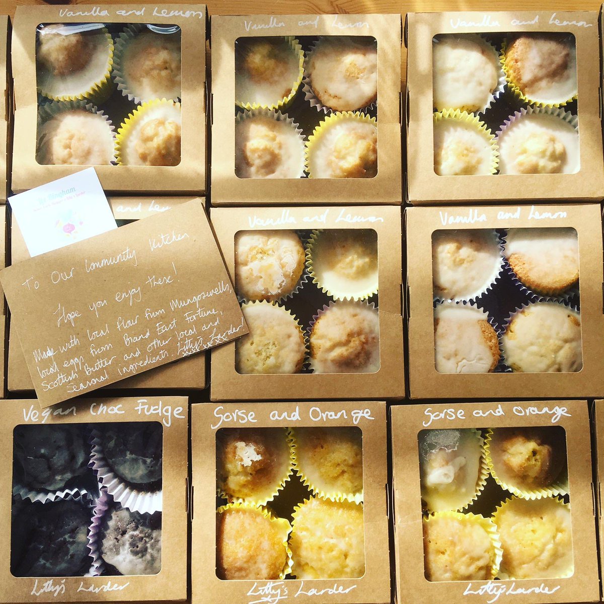 OCKEastLothian's tweet photo. These cakes were donated to us yesterday by @littyslarder. So tasty and so kind. Thank you for the lovely gesture 😁😁😁 https://t.co/a7NNGB6xaY