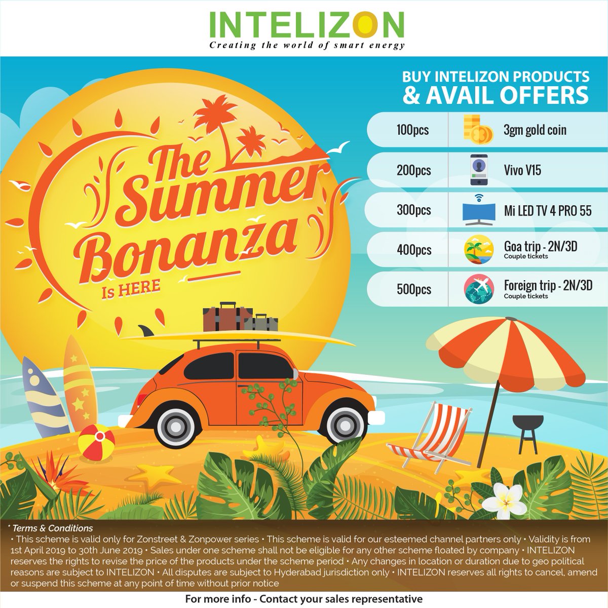 IntelizonEnergy's tweet photo. This summer INTELIZON brings a bonanza offer, GRAB IT BEFORE ITS GONE!!!!!!!!ππ
2 simple steps to avail this offer- Buy & Claim.....
For more info: https://t.co/uQF1rbuwx2
#Intelizon #SolarStreetLight #SolarEnergy #Summer #SolarLights #SolarPower #Solar https://t.co/H1svv5X2M9