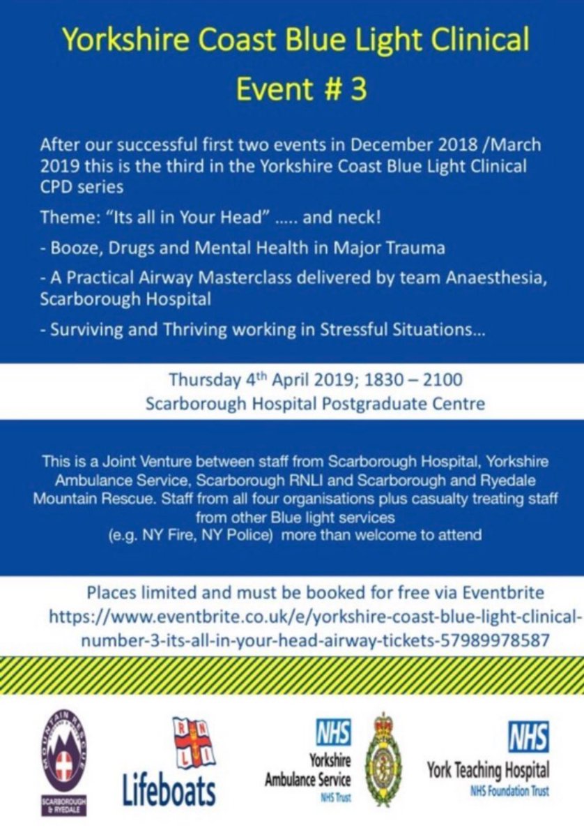 Leah_Dobson1's tweet photo. Looking forward to the 3rd #BlueLightEvent tomorrow at Scarborough Hospital.
Feel honoured to be speaking about "Drugs, Booze and Mental Health in Major Trauma" 👌
@drpjdickinson @teaandmedals @YorkTeachingNHS @YorksAmbulance @NYorksPolice @RNLIScarborough @scarrescue https://t.co/meleNA5k3i