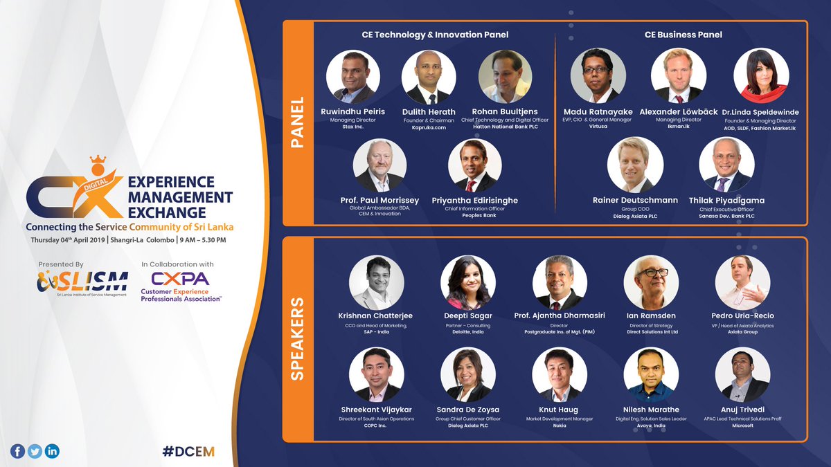 SLISMCE's tweet photo. It's the moment that we all have been waiting for. We are pleased to officially announce our amazing Speakers and Panelists!

#DCEM #SandraDeZoysa #DigitalCEM #SLISM #Customerexperience https://t.co/c1NVDImwz6
